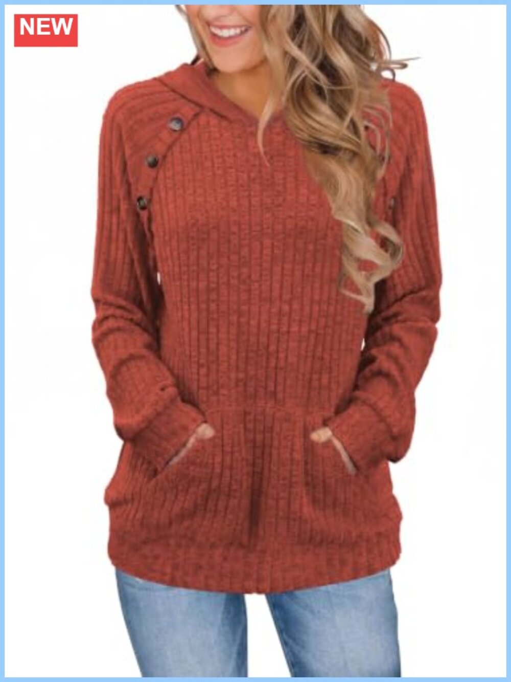 Women's Soft Stretch Pullover Hoodie Button Detail Pocket Fall Sweatshirt